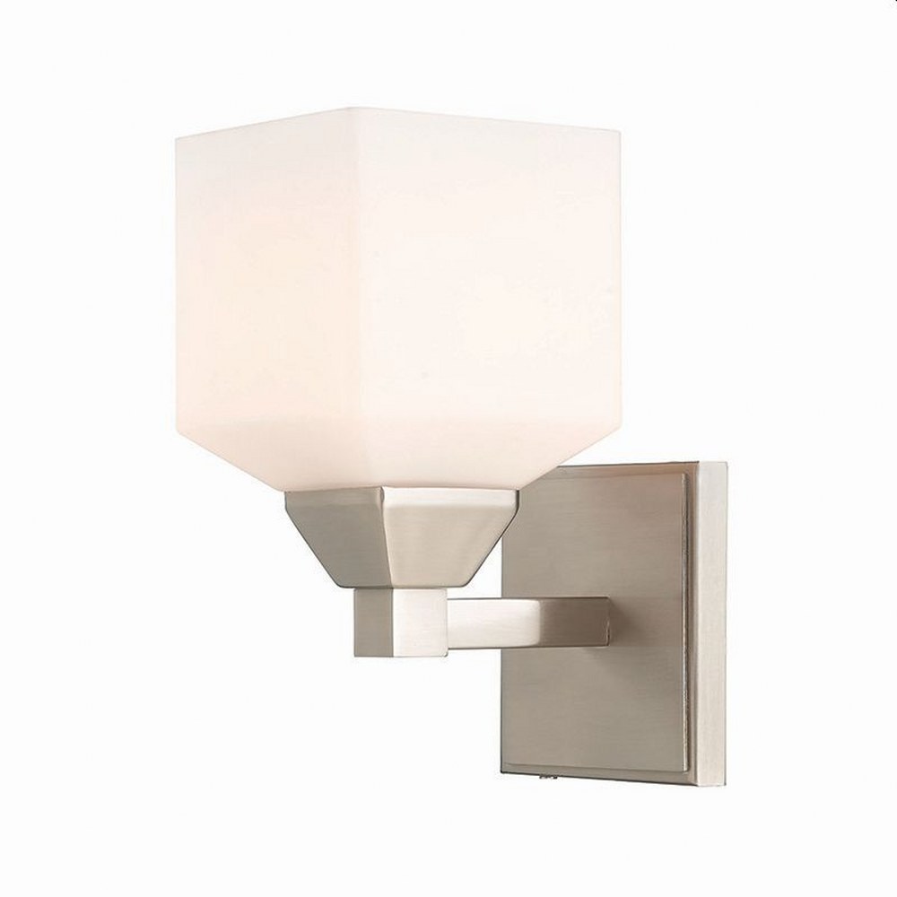 Livex Lighting-10281-91-Aragon - 1 Light Wall Sconce in Aragon Style - 4.75 Inches wide by 9.5 Inches high Brushed Nickel Polished Chrome Finish with Satin Opal White Glass