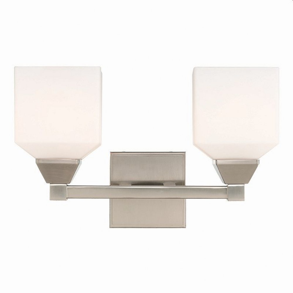 Livex Lighting-10282-91-Aragon - 2 Light Bath Vanity in Aragon Style - 15 Inches wide by 9.5 Inches high Brushed Nickel Polished Chrome Finish with Satin Opal White Glass