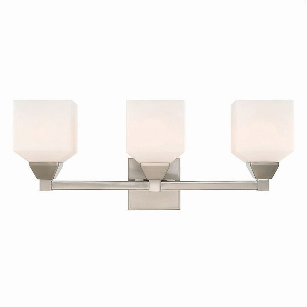 Livex Lighting-10283-91-Aragon - 3 Light Bath Vanity in Aragon Style - 23 Inches wide by 9.5 Inches high Brushed Nickel Polished Chrome Finish with Satin Opal White Glass