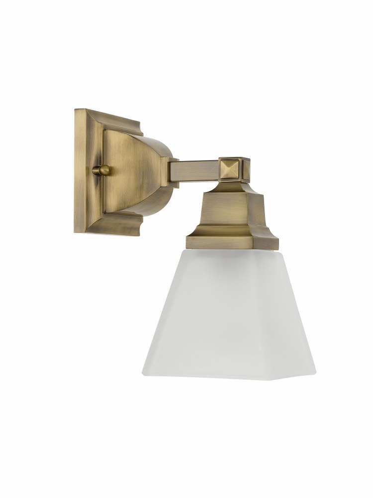 Livex Lighting-1031-01-Mission - 1 Light Bath Vanity in Mission Style - 5 Inches wide by 9.5 Inches high Antique Brass Brushed Nickel Finish with Satin Glass