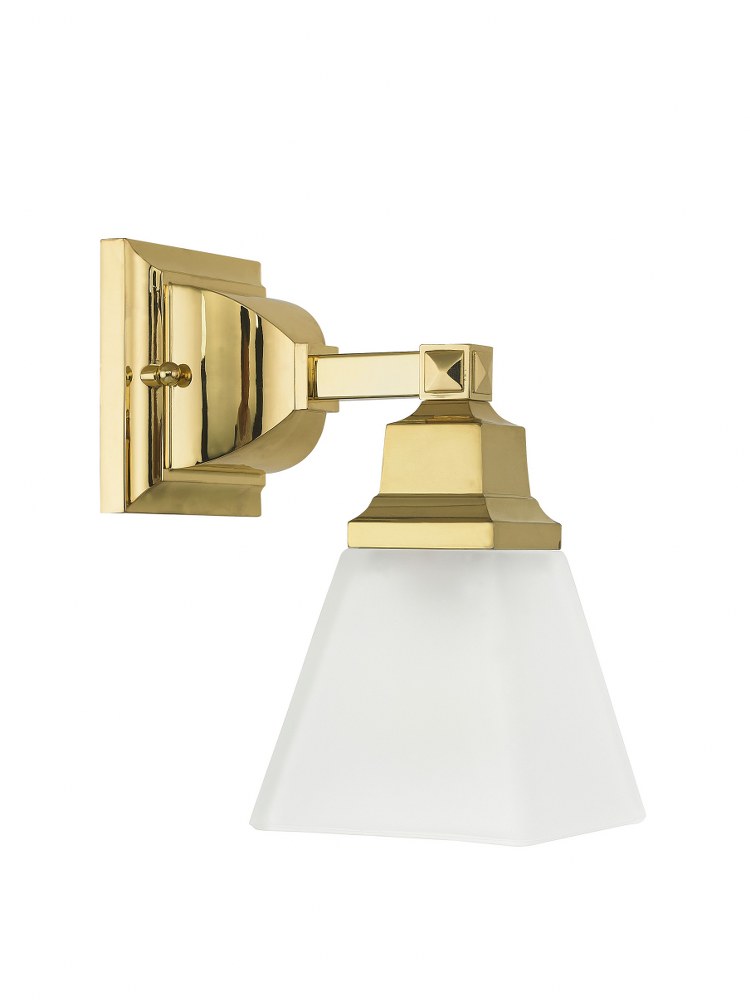 Livex Lighting-1031-02-Mission - 1 Light Bath Vanity in Mission Style - 5 Inches wide by 9.5 Inches high Polished Brass Brushed Nickel Finish with Satin Glass