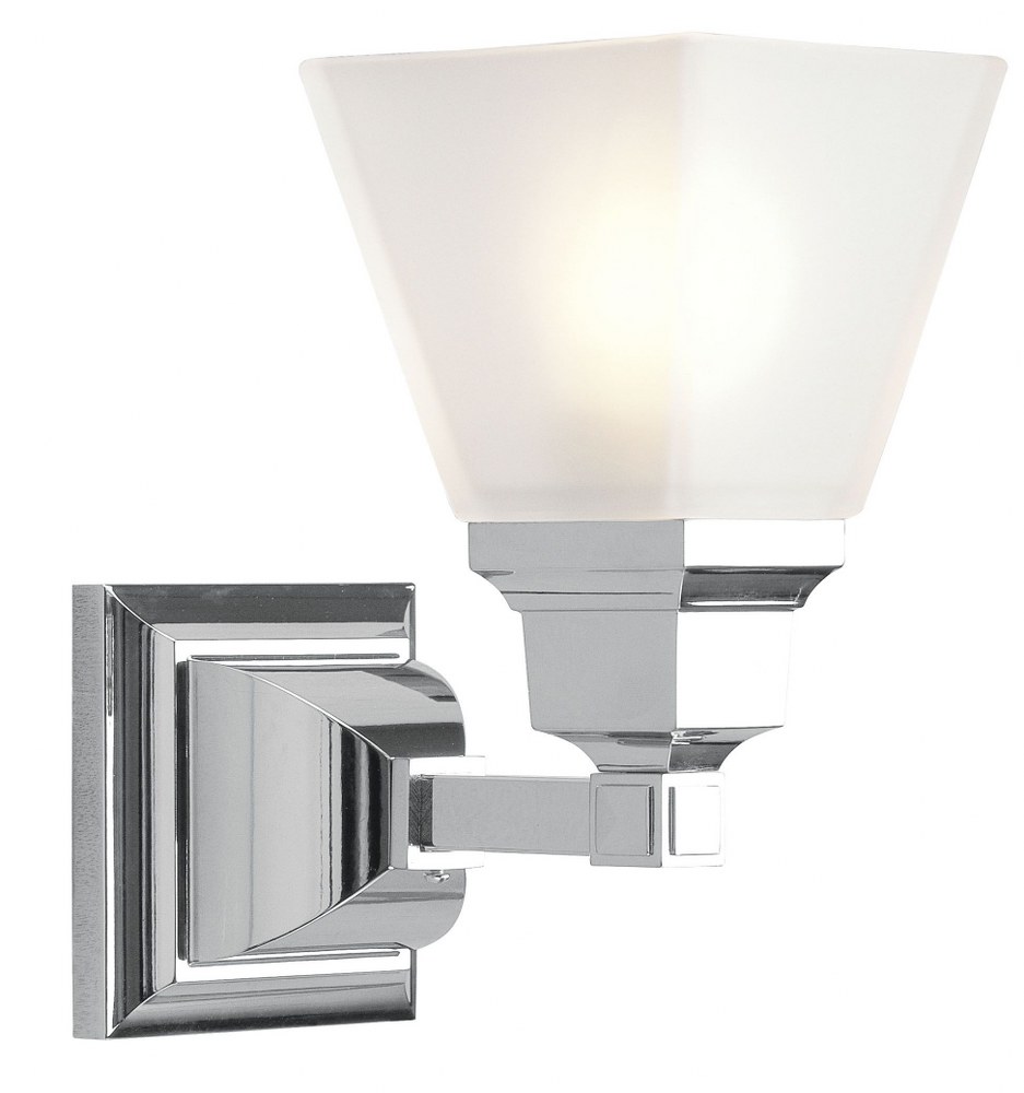 Livex Lighting-1031-05-Mission - 1 Light Bath Vanity in Mission Style - 5 Inches wide by 9.5 Inches high Polished Chrome Brushed Nickel Finish with Satin Glass