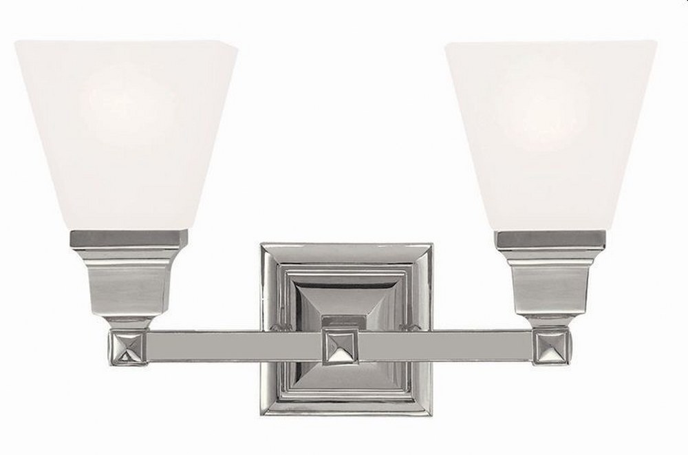 Livex Lighting-1032-35-Mission - 2 Light Bath Vanity in Mission Style - 15 Inches wide by 9.5 Inches high Polished Nickel Brushed Nickel Finish with Satin Glass