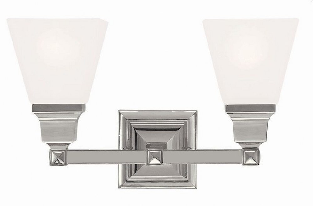 Livex Lighting-1032-35-Mission - 2 Light Bath Vanity in Mission Style - 15 Inches wide by 9.5 Inches high Polished Nickel  Brushed Nickel Finish with Satin Glass