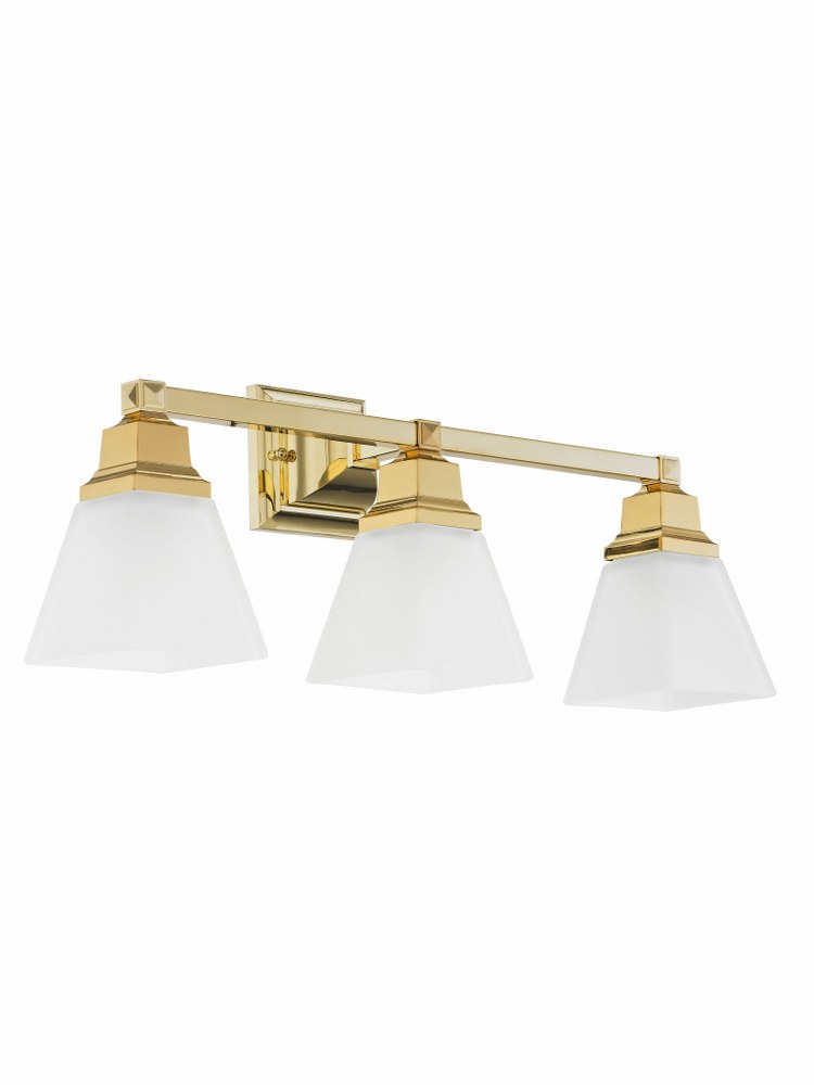Livex Lighting-1033-02-Mission - 3 Light Bath Vanity in Mission Style - 25.25 Inches wide by 9.5 Inches high Polished Brass Brushed Nickel Finish with Satin Glass