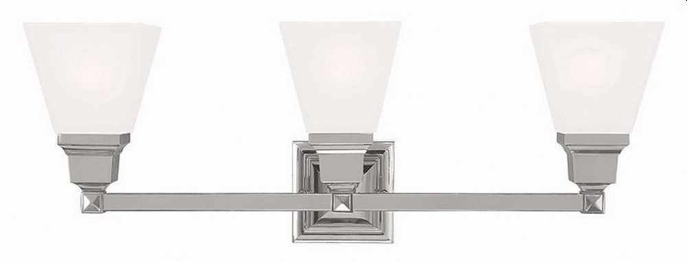 Livex Lighting-1033-35-Mission - 3 Light Bath Vanity in Mission Style - 25.25 Inches wide by 9.5 Inches high Polished Nickel Brushed Nickel Finish with Satin Glass
