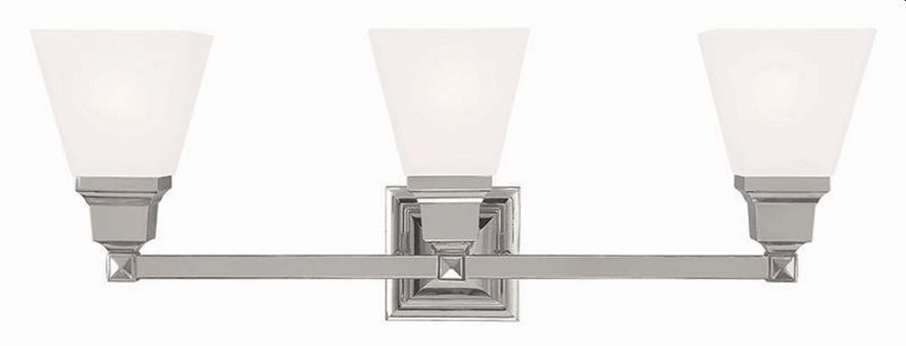 Livex Lighting-1033-35-Mission - 3 Light Bath Vanity in Mission Style - 25.25 Inches wide by 9.5 Inches high Polished Nickel  Brushed Nickel Finish with Satin Glass