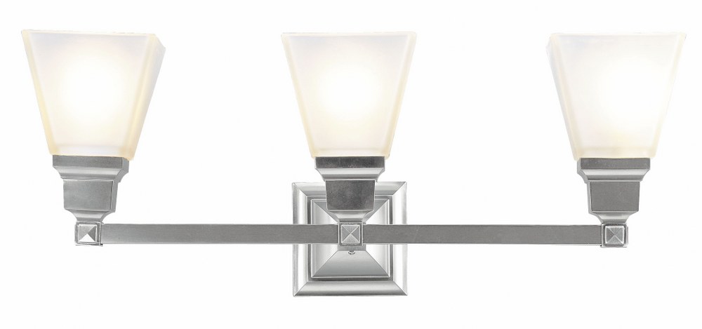 Livex Lighting-1033-91-Mission - 3 Light Bath Vanity in Mission Style - 25.25 Inches wide by 9.5 Inches high Brushed Nickel Brushed Nickel Finish with Satin Glass