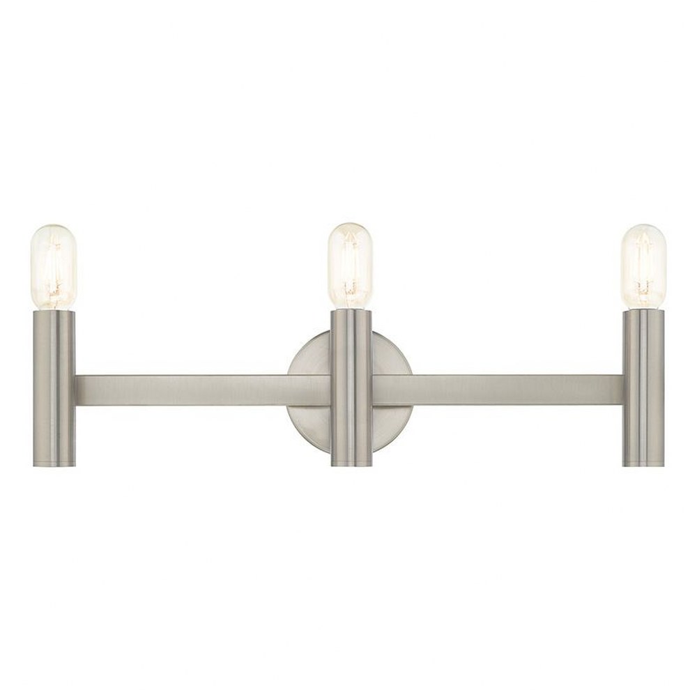 Livex Lighting-10343-91-Copenhagen - 3 Light ADA Bath Vanity in Copenhagen Style - 23.5 Inches wide by 9.25 Inches high Brushed Nickel Polished Brass Finish