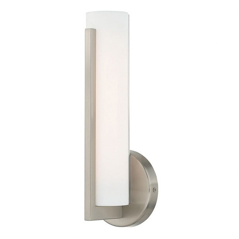 Livex Lighting-10351-91-Visby - 10W LED ADA Wall Sconce in Visby Style - 4.38 Inches wide by 12 Inches high Brushed Nickel Polished Chrome Finish with Satin White Acrylic Shade
