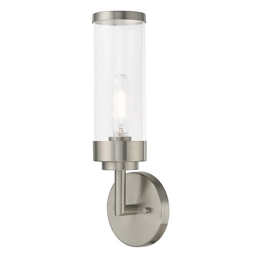 Livex Lighting-10361-91-Hillcrest - 1 Light ADA Wall Sconce in Hillcrest Style - 5.13 Inches wide by 15.63 Inches high Brushed Nickel Polished Chrome Finish with Clear Glass