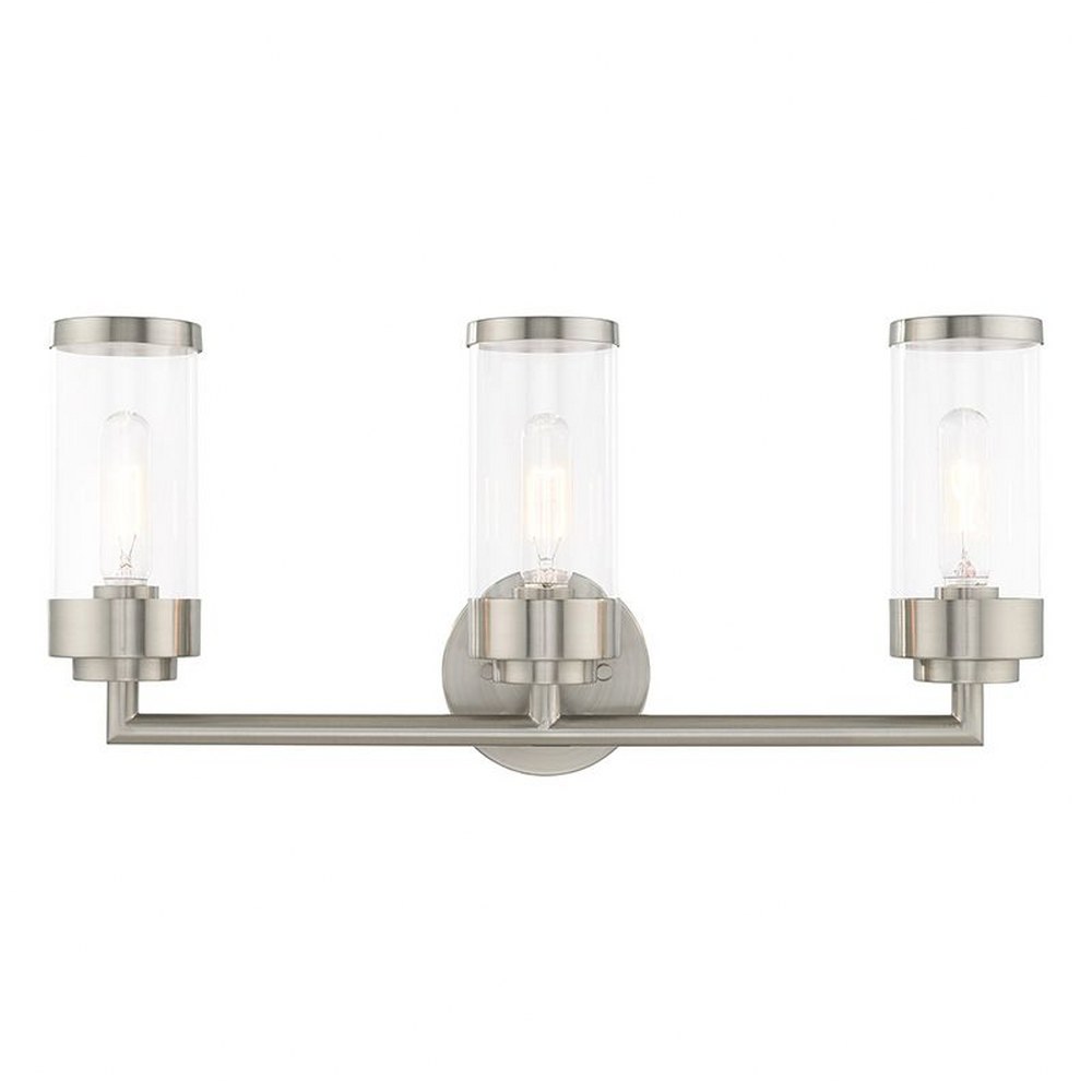 Livex Lighting-10363-91-Hillcrest - 3 Light Bath Vanity in Hillcrest Style - 23.5 Inches wide by 10.63 Inches high Brushed Nickel Polished Chrome Finish with Clear Glass