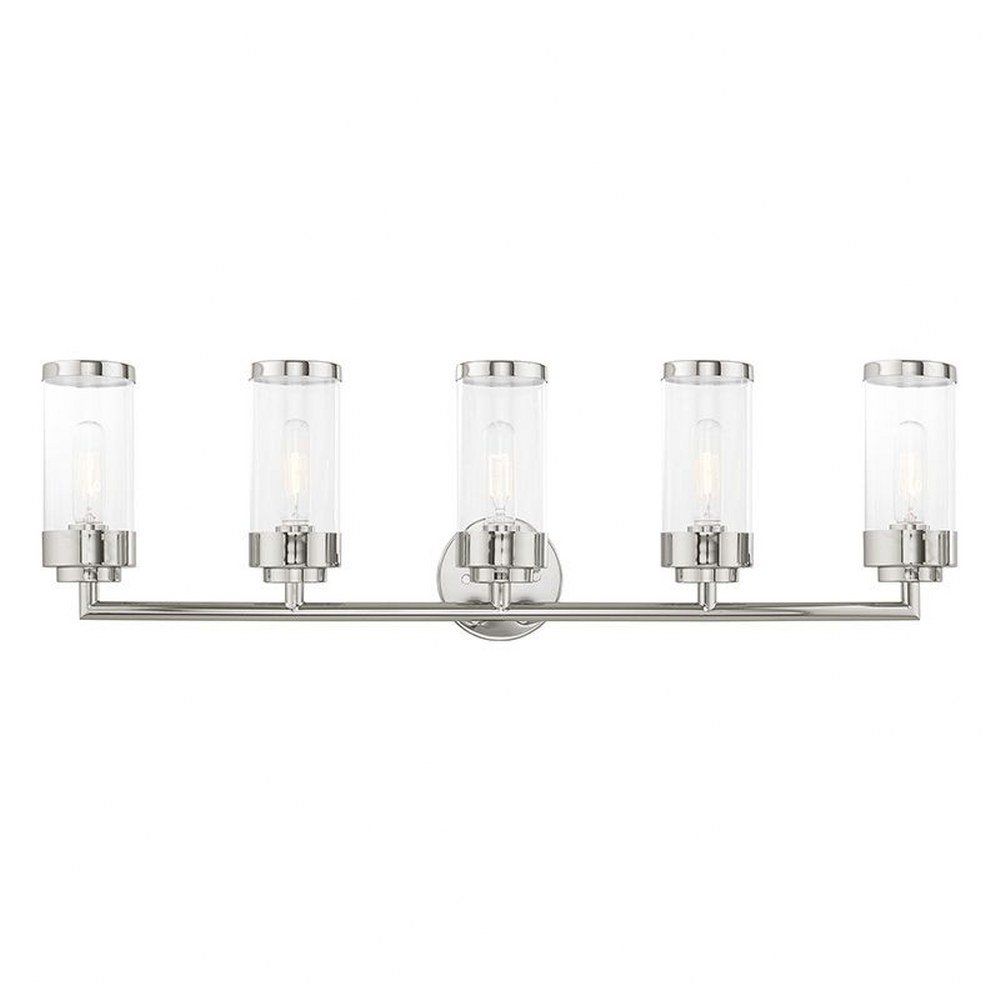 Livex Lighting-10365-05-Hillcrest - 5 Light Bath Vanity in Hillcrest Style - 35.75 Inches wide by 10.63 Inches high Polished Chrome Polished Chrome Finish with Clear Glass