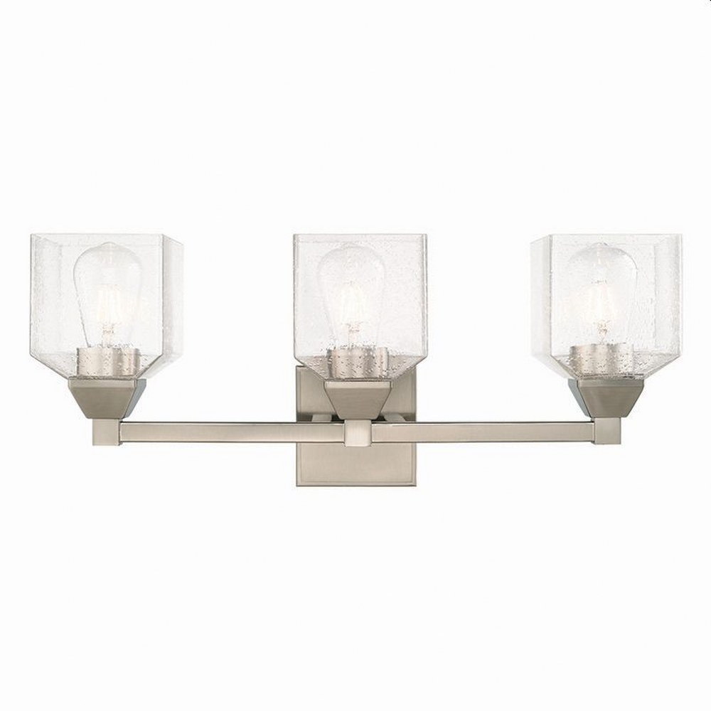 Livex Lighting-10383-91-Aragon - 3 Light Bath Vanity In Architectural Style-9.5 Inches Tall and 23 Inches Wide Brushed Nickel Polished Chrome Finish with Clear Seeded Glass