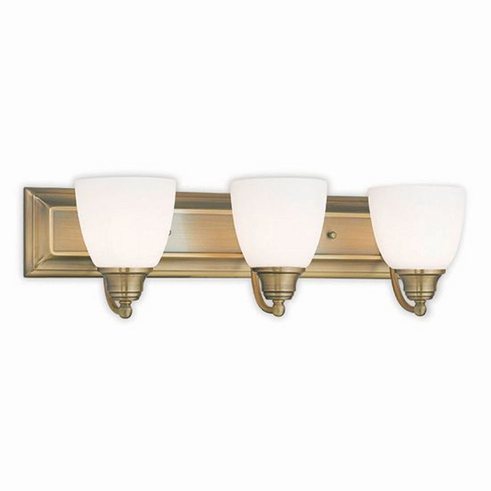 Livex Lighting-10503-01-Springfield - 3 Light Bath Vanity in Springfield Style - 24 Inches wide by 7 Inches high Antique Brass Bronze Finish with Satin Opal White Glass