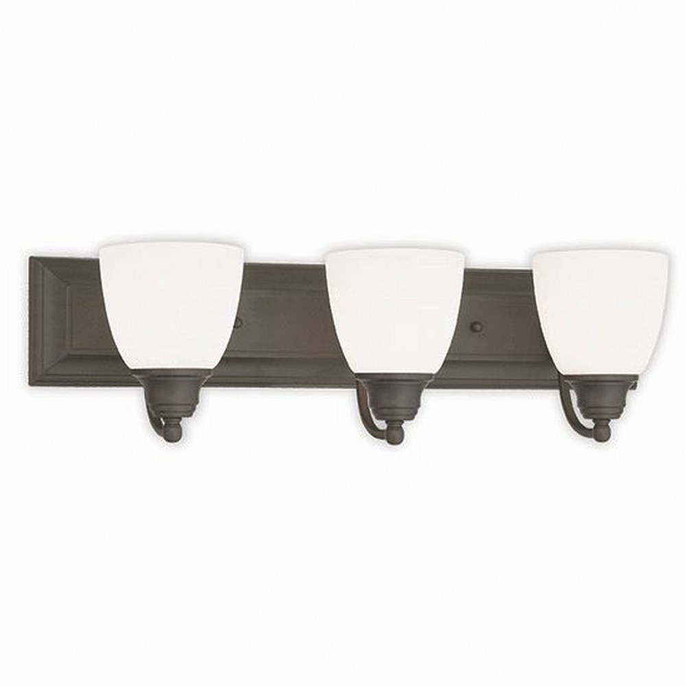 Livex Lighting-10503-07-Springfield - 3 Light Bath Vanity in Springfield Style - 24 Inches wide by 7 Inches high Bronze Bronze Finish with Satin Opal White Glass