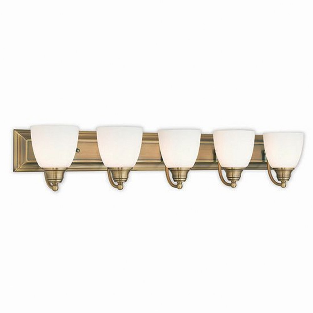 Livex Lighting-10505-01-Springfield - 5 Light Bath Vanity in Springfield Style - 36 Inches wide by 7 Inches high Antique Brass Bronze Finish with Satin Opal White Glass