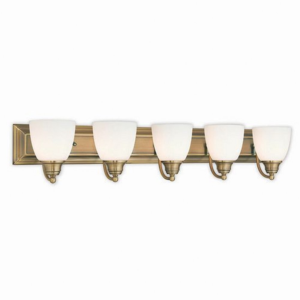 Livex Lighting-10505-01-Springfield - 5 Light Bath Vanity in Springfield Style - 36 Inches wide by 7 Inches high Antique Brass  Bronze Finish with Satin Opal White Glass