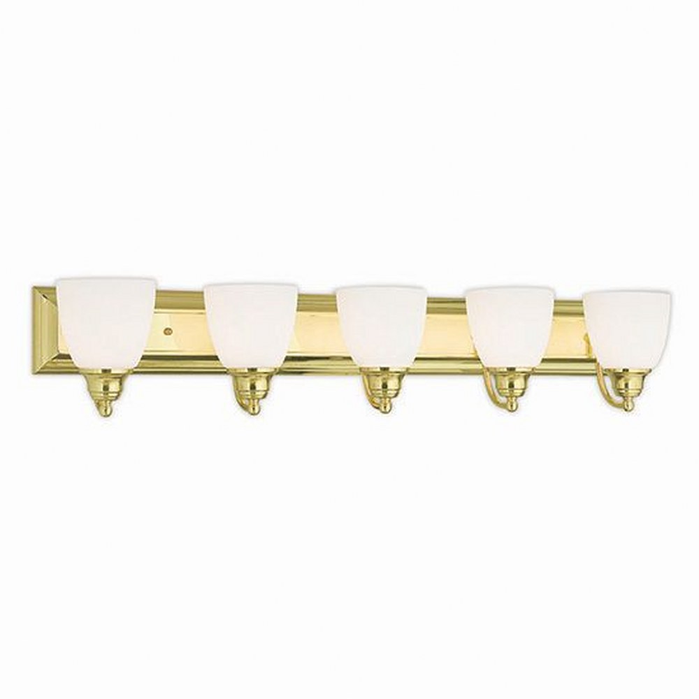 Livex Lighting-10505-02-Springfield - 5 Light Bath Vanity in Springfield Style - 36 Inches wide by 7 Inches high Polished Brass Bronze Finish with Satin Opal White Glass