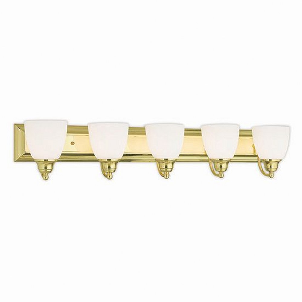 Livex Lighting-10505-02-Springfield - 5 Light Bath Vanity in Springfield Style - 36 Inches wide by 7 Inches high Polished Brass  Bronze Finish with Satin Opal White Glass