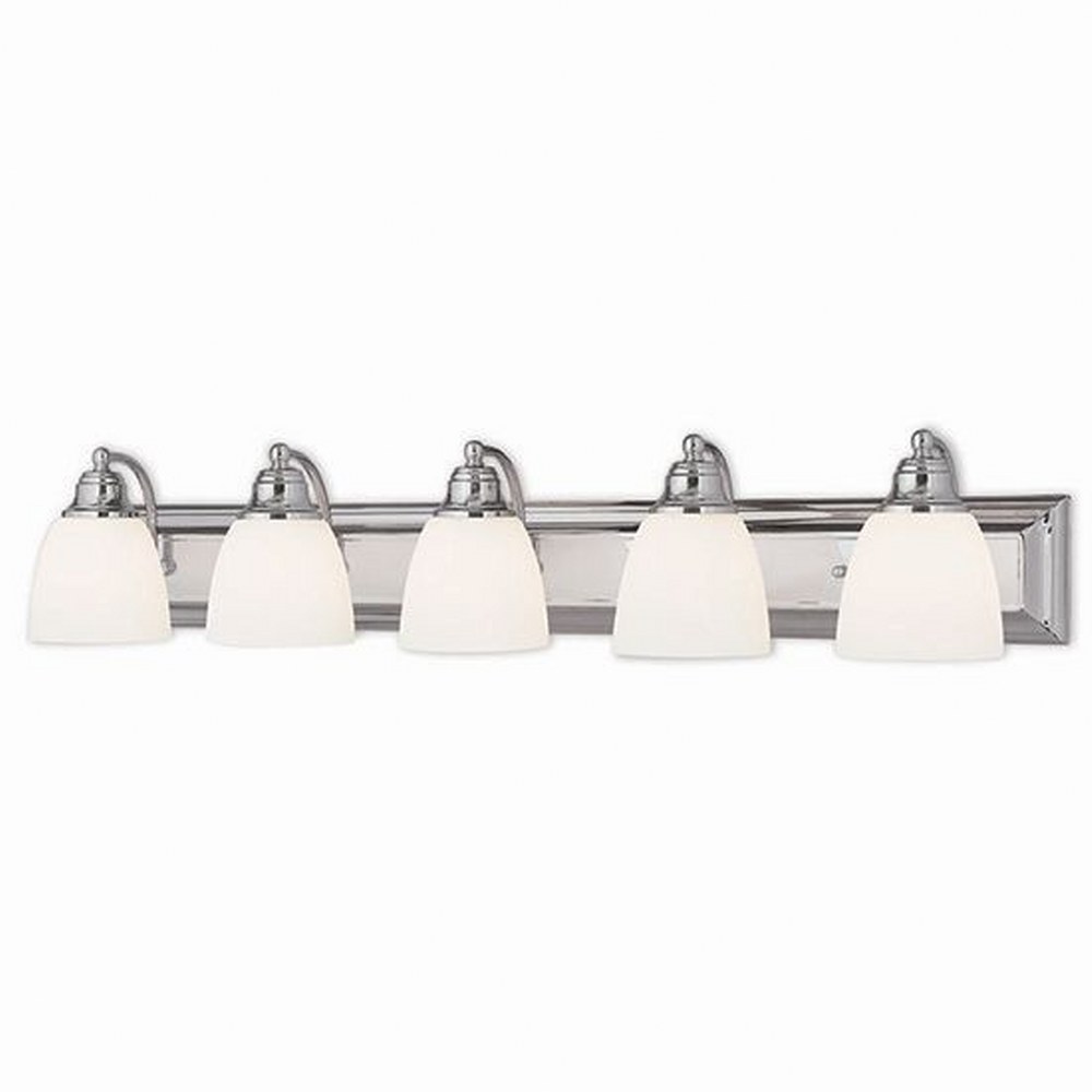 Livex Lighting-10505-05-Springfield - 5 Light Bath Vanity in Springfield Style - 36 Inches wide by 7 Inches high Polished Chrome Bronze Finish with Satin Opal White Glass