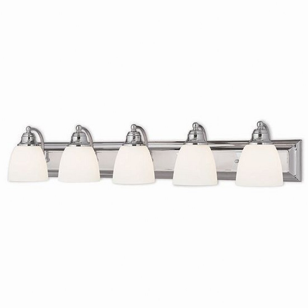 Livex Lighting-10505-05-Springfield - 5 Light Bath Vanity in Springfield Style - 36 Inches wide by 7 Inches high Polished Chrome  Bronze Finish with Satin Opal White Glass