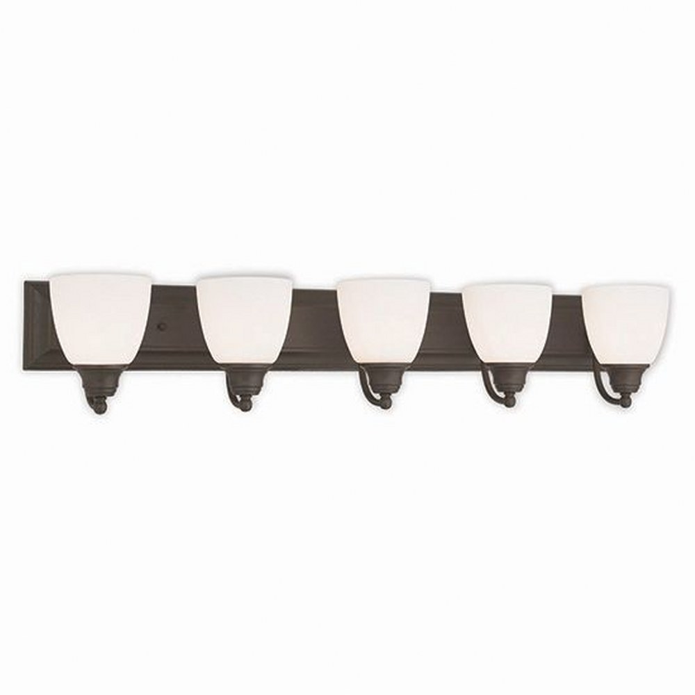 Livex Lighting-10505-07-Springfield - 5 Light Bath Vanity in Springfield Style - 36 Inches wide by 7 Inches high Bronze Bronze Finish with Satin Opal White Glass
