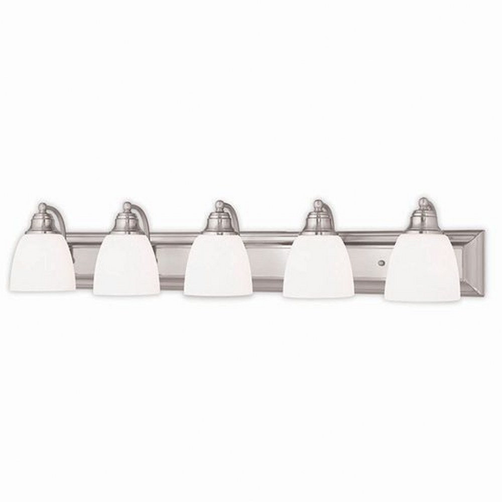 Livex Lighting-10505-91-Springfield - 5 Light Bath Vanity in Springfield Style - 36 Inches wide by 7 Inches high Brushed Nickel Bronze Finish with Satin Opal White Glass