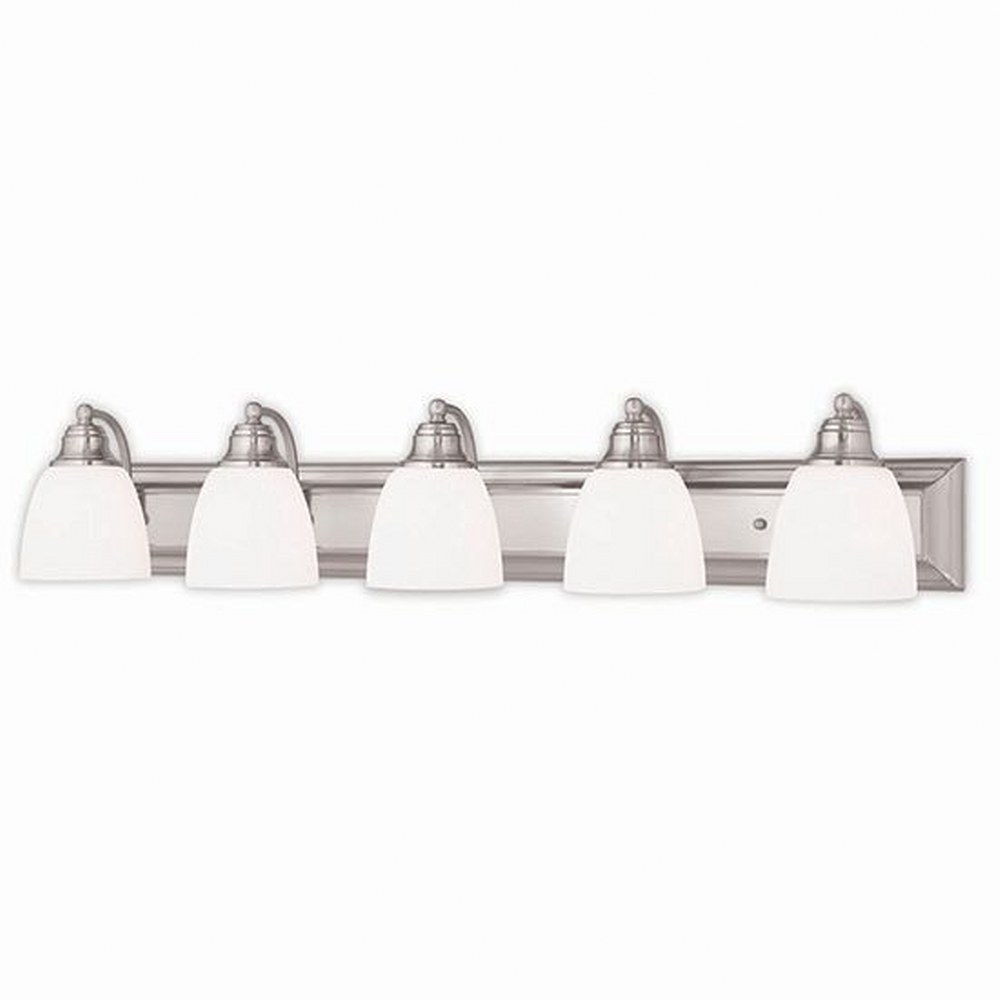 Livex Lighting-10505-91-Springfield - 5 Light Bath Vanity in Springfield Style - 36 Inches wide by 7 Inches high Brushed Nickel  Bronze Finish with Satin Opal White Glass