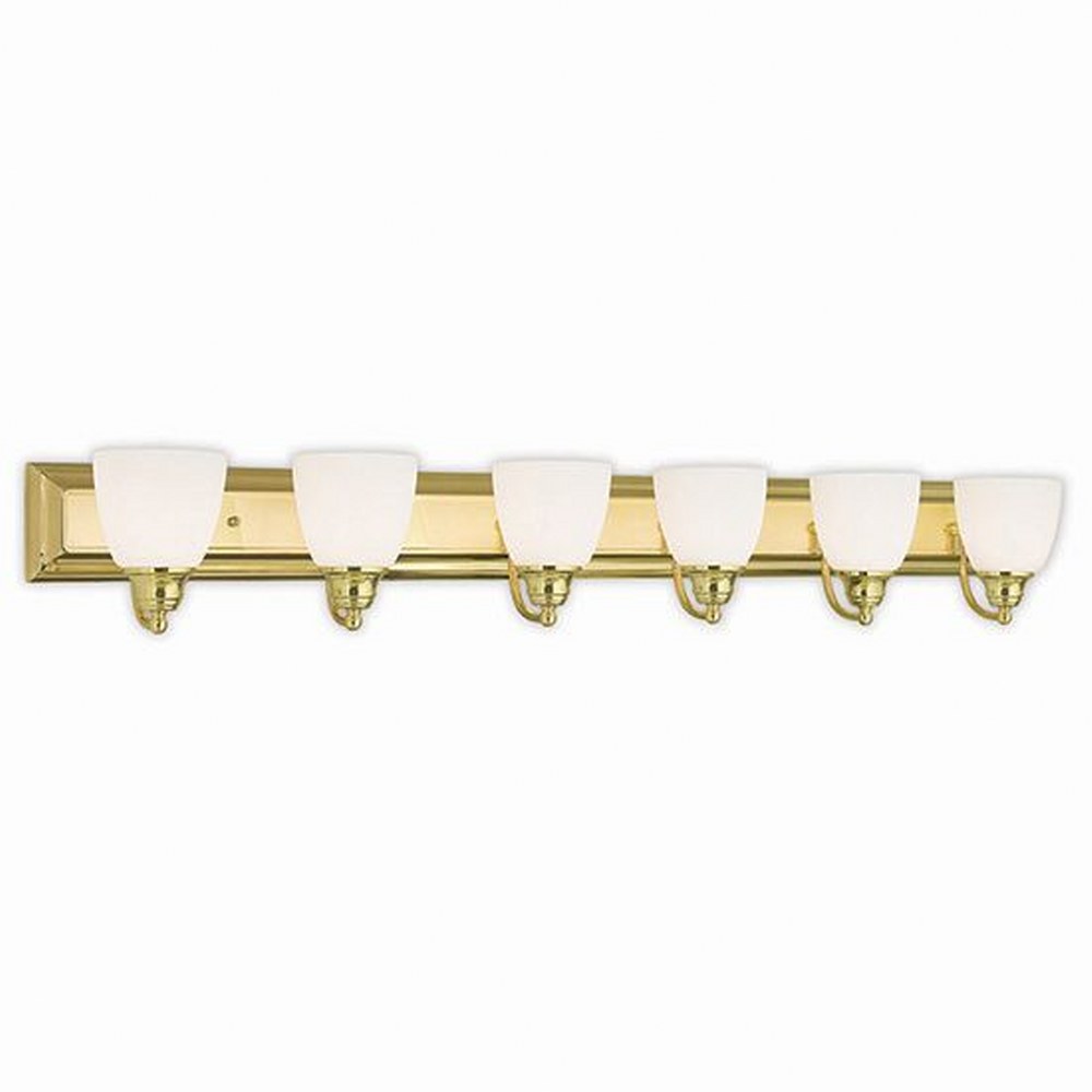Livex Lighting-10506-02-Springfield - 6 Light Bath Vanity in Springfield Style - 48 Inches wide by 7 Inches high Polished Brass Antique Brass Finish with Satin Opal White Glass