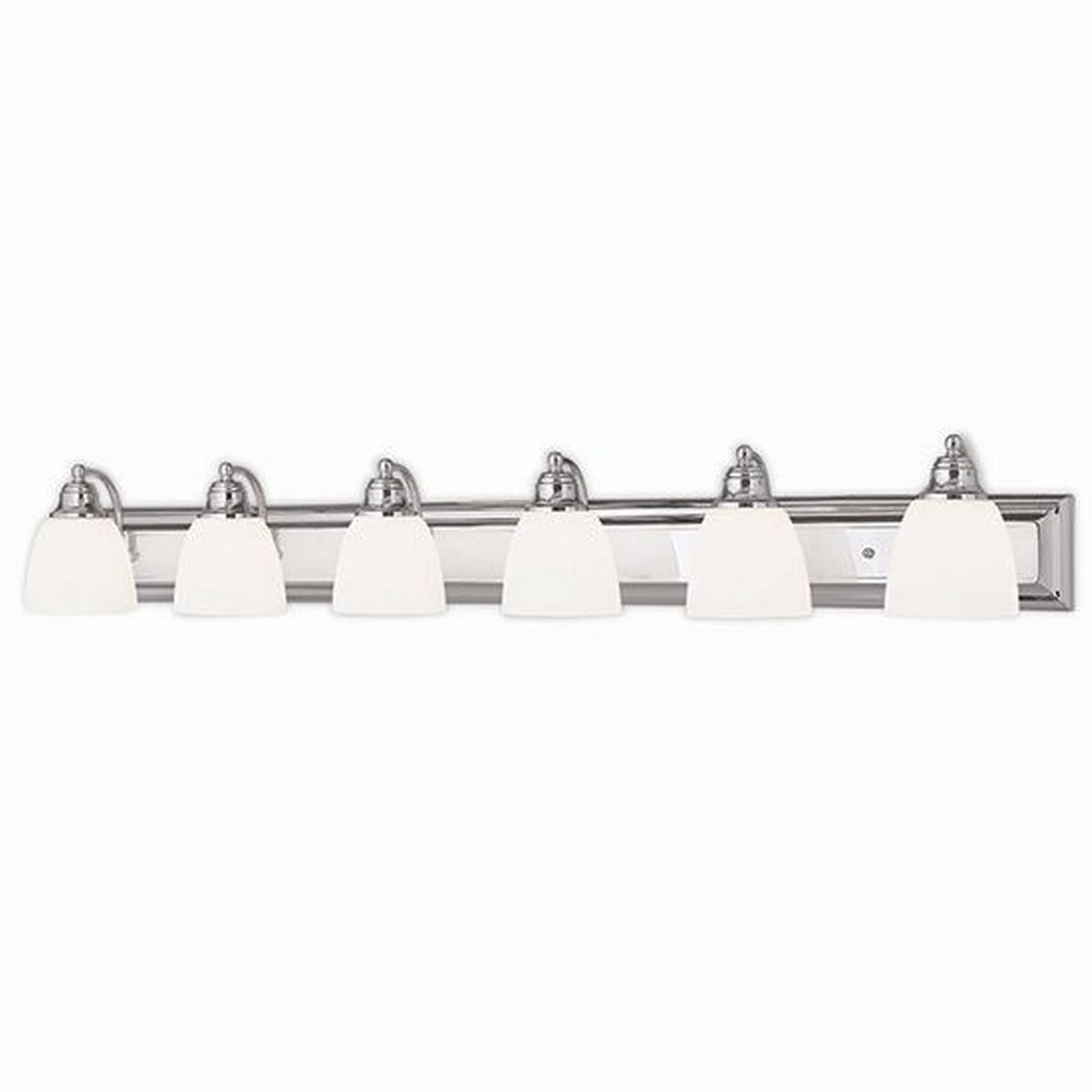 Livex Lighting-10506-05-Springfield - 6 Light Bath Vanity in Springfield Style - 48 Inches wide by 7 Inches high Polished Chrome Antique Brass Finish with Satin Opal White Glass