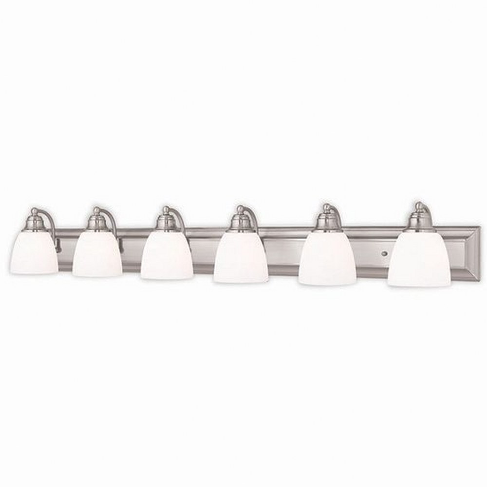 Livex Lighting-10506-91-Springfield - 6 Light Bath Vanity in Springfield Style - 48 Inches wide by 7 Inches high Brushed Nickel Antique Brass Finish with Satin Opal White Glass