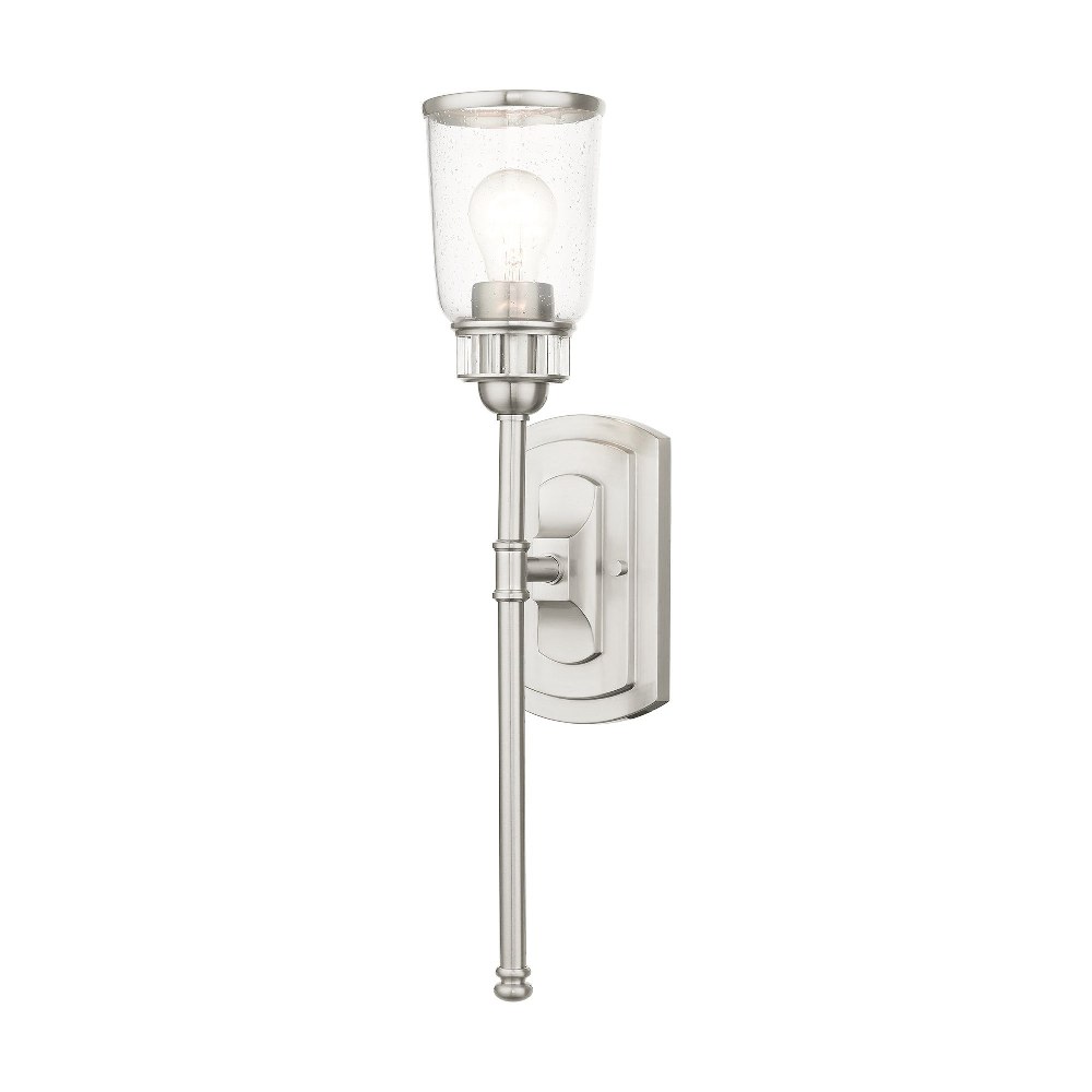 Livex Lighting-10511-91-Lawrenceville - 1 Light Large Wall Sconce In Industrial Style-21 Inches Tall and 4.5 Inches Wide Brushed Nickel Antique Brass Finish with Clear Seeded Glass
