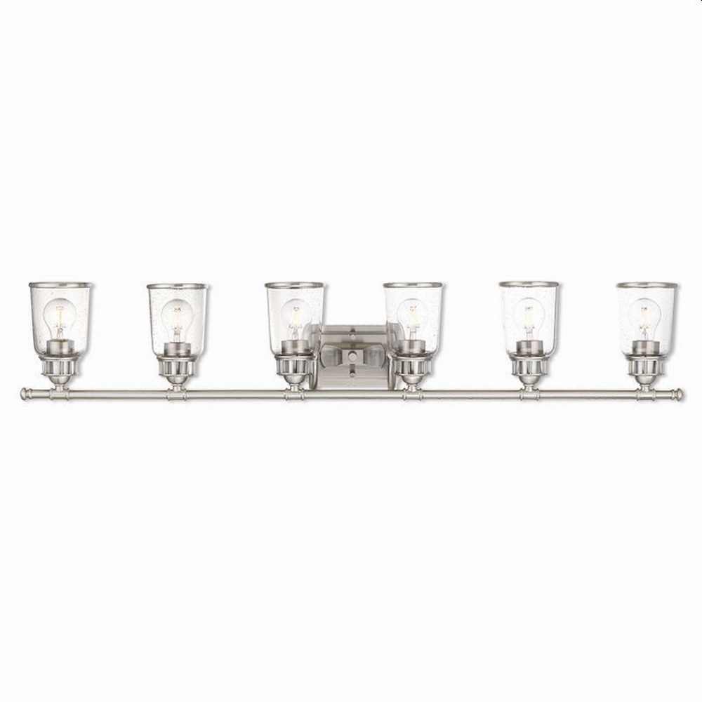 Livex Lighting-10516-91-Lawrenceville - 6 Light Bath Vanity in Lawrenceville Style - 47.5 Inches wide by 8.25 Inches high Brushed Nickel Brushed Nickel Finish with Clear Seeded Glass