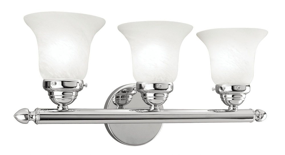 Livex Lighting-1063-05-Neptune - 3 Light Bath Vanity in Neptune Style - 19 Inches wide by 8 Inches high Polished Chrome Brushed Nickel Finish with White Alabaster Glass