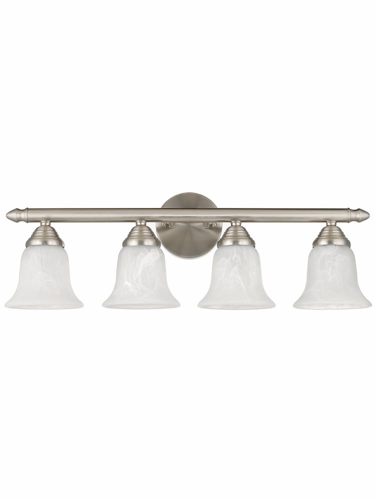 Livex Lighting-1064-91-Neptune - 4 Light Bath Vanity in Neptune Style - 24 Inches wide by 8 Inches high Brushed Nickel Brushed Nickel Finish with White Alabaster Glass