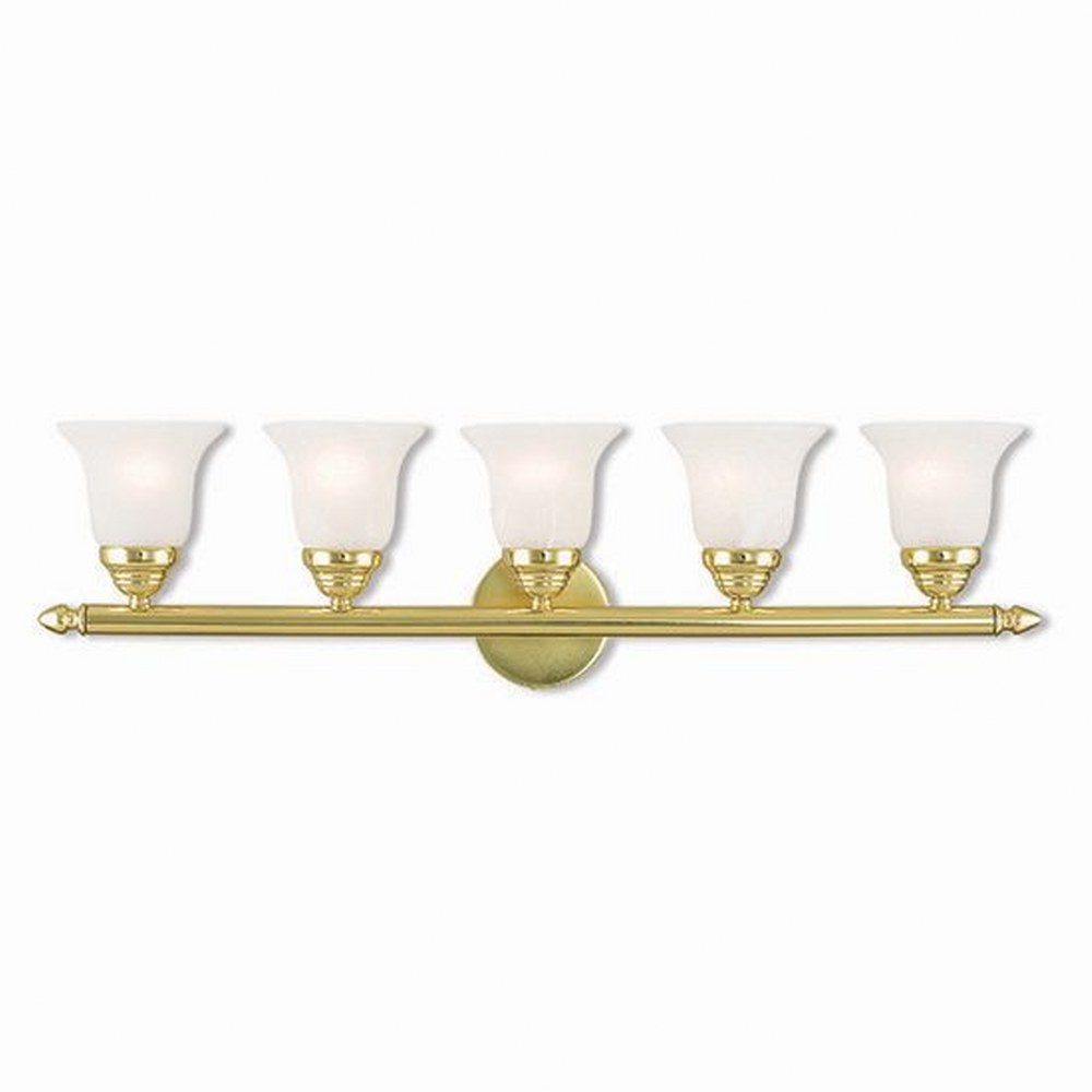 Livex Lighting-1065-02-Neptune - 5 Light Bath Vanity in Neptune Style - 32 Inches wide by 8 Inches high Polished Brass Brushed Nickel Finish with White Alabaster Glass