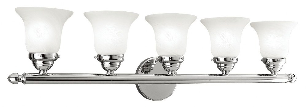 Livex Lighting-1065-05-Neptune - 5 Light Bath Vanity in Neptune Style - 32 Inches wide by 8 Inches high Polished Chrome Brushed Nickel Finish with White Alabaster Glass