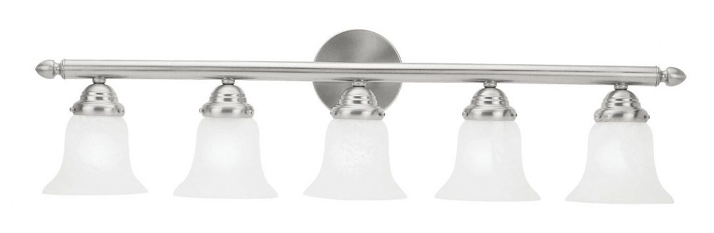 Livex Lighting-1065-91-Neptune - 5 Light Bath Vanity in Neptune Style - 32 Inches wide by 8 Inches high Brushed Nickel Brushed Nickel Finish with White Alabaster Glass