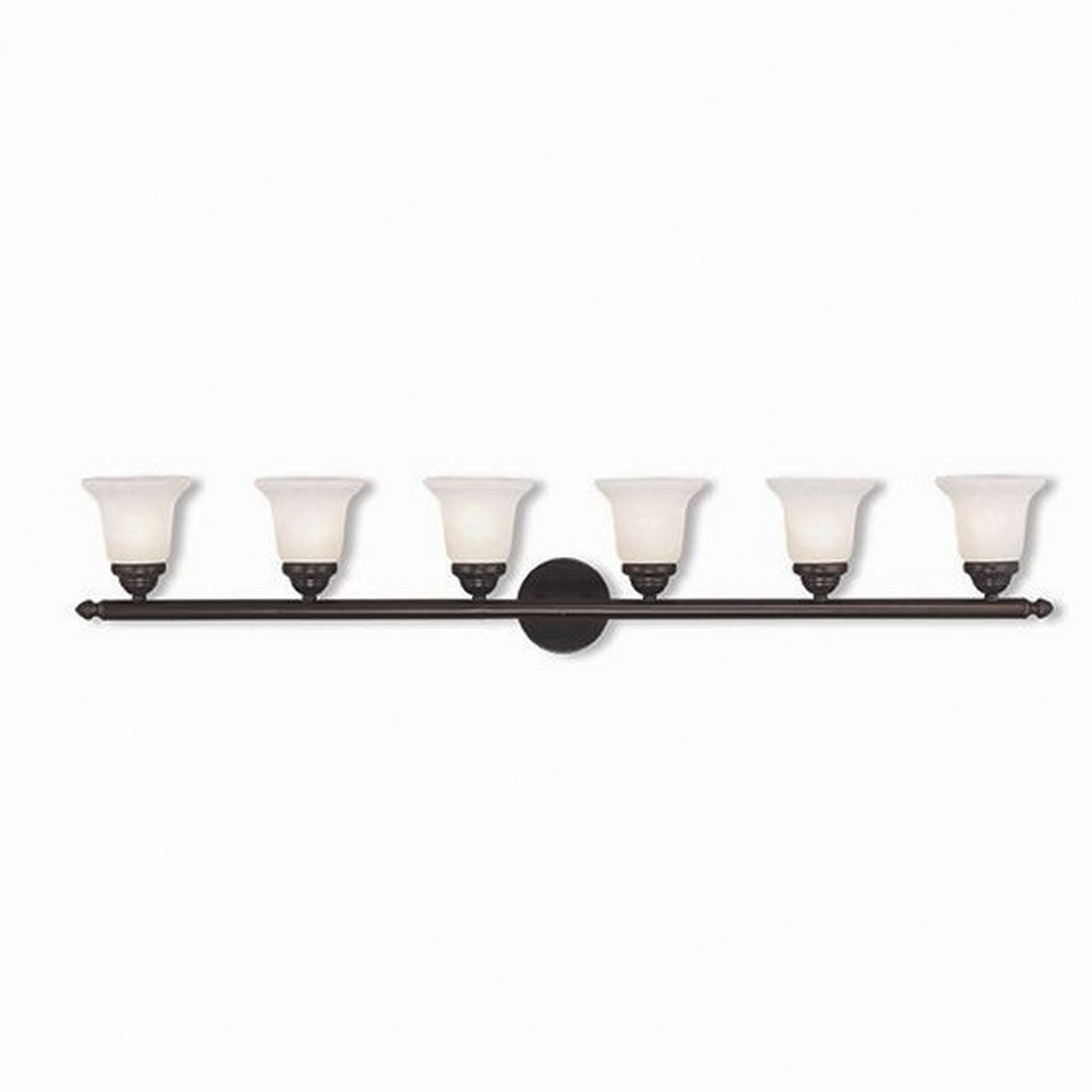Livex Lighting-1066-07-Neptune - 6 Light Bath Vanity in Neptune Style - 48 Inches wide by 8 Inches high Bronze Brushed Nickel Finish with White Alabaster Glass