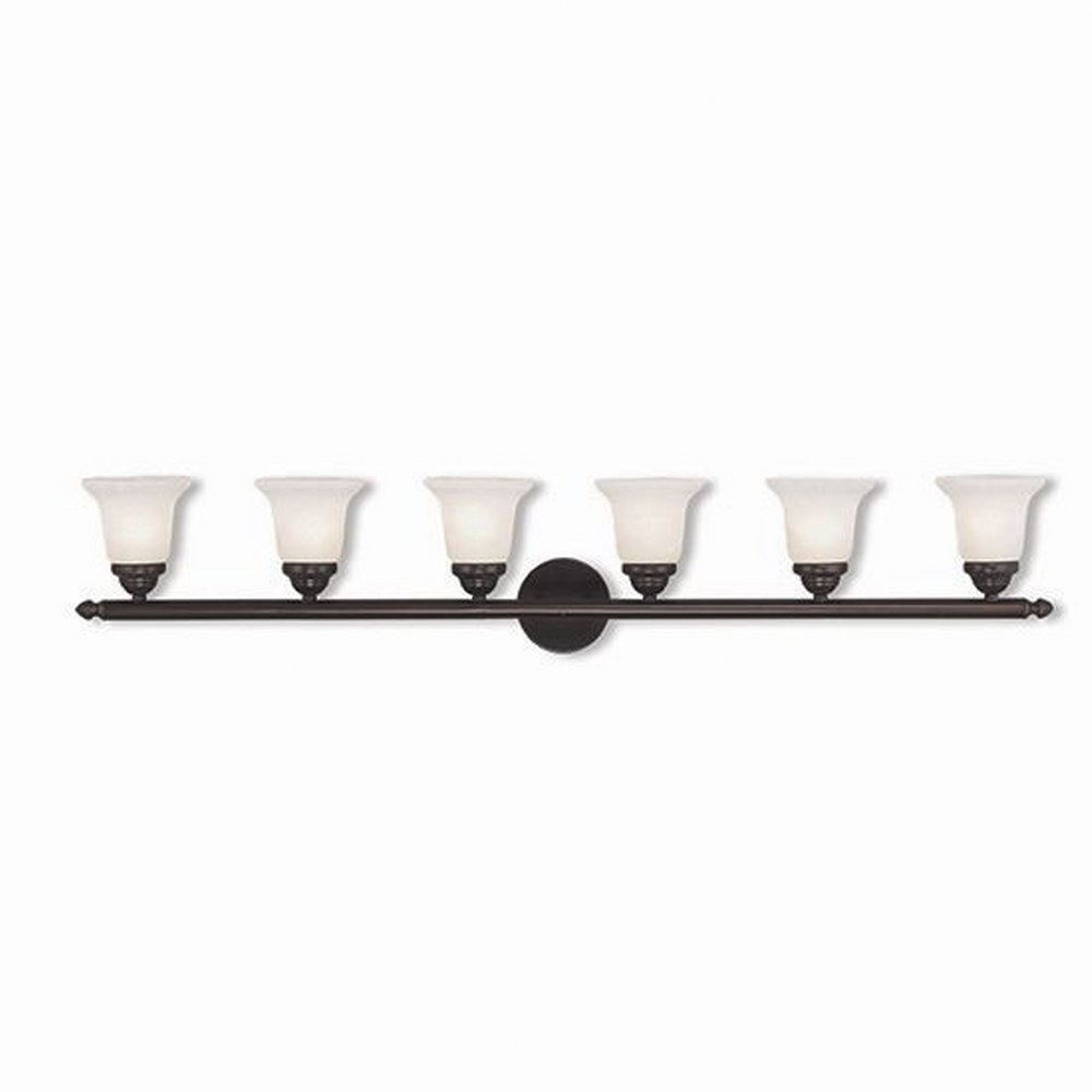 Livex Lighting-1066-07-Neptune - 6 Light Bath Vanity in Neptune Style - 48 Inches wide by 8 Inches high Bronze  Brushed Nickel Finish with White Alabaster Glass