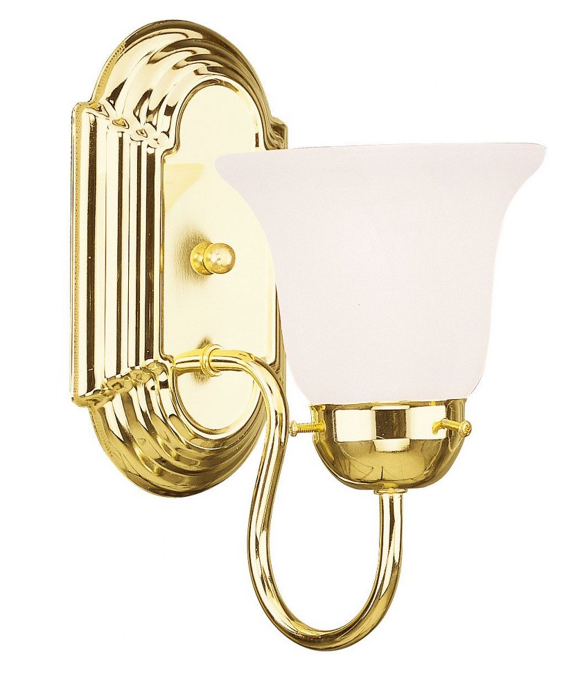 Livex Lighting-1071-02-Riviera - 1 Light Bath Vanity in Riviera Style - 5 Inches wide by 11 Inches high   Polished Brass Finish with White Alabaster Glass