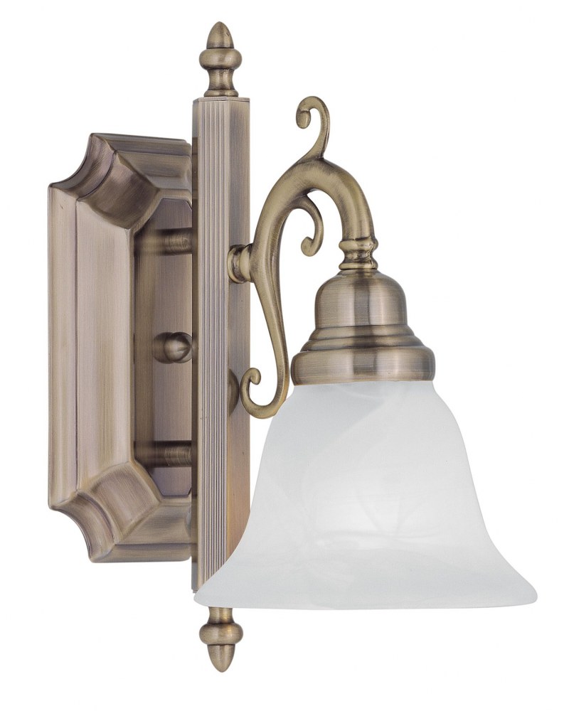 Livex Lighting-1281-01-French Regency - 1 Light Bath Vanity in French Regency Style - 6 Inches wide by 12.5 Inches high Antique Brass Brushed Nickel Finish with White Alabaster Glass
