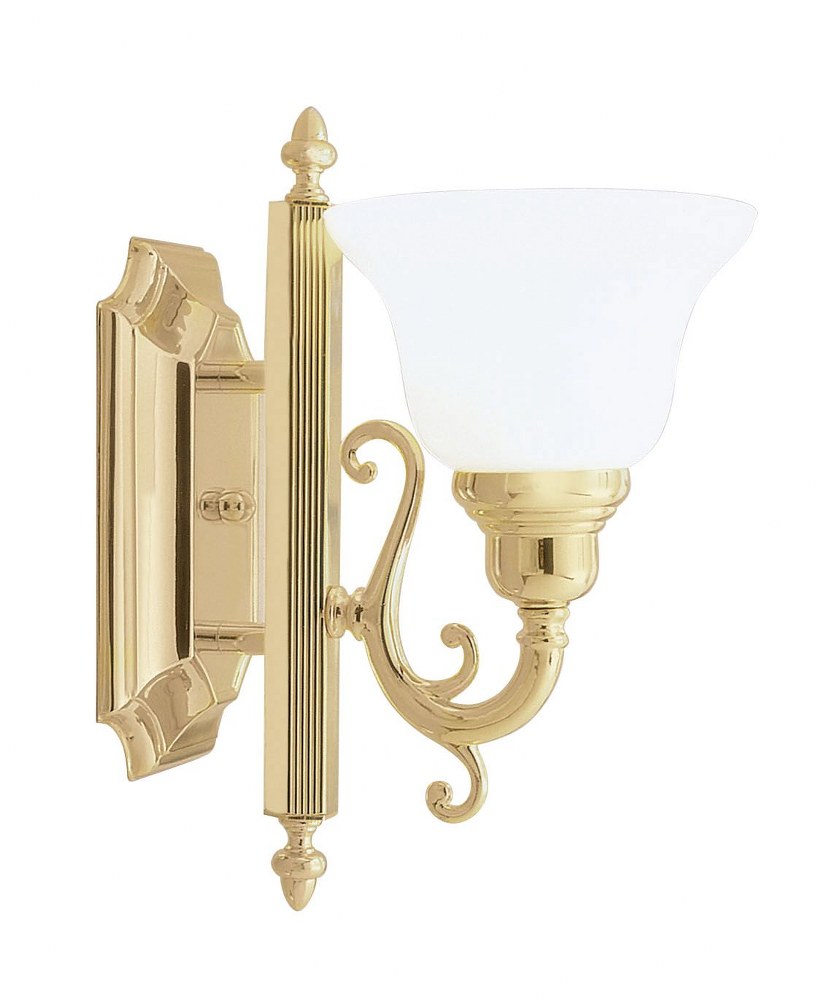 Livex Lighting-1281-02-French Regency - 1 Light Bath Vanity in French Regency Style - 6 Inches wide by 12.5 Inches high Polished Brass Brushed Nickel Finish with White Alabaster Glass