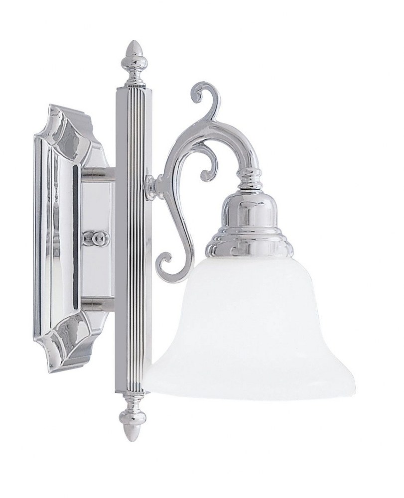 Livex Lighting-1281-05-French Regency - 1 Light Bath Vanity in French Regency Style - 6 Inches wide by 12.5 Inches high Polished Chrome Brushed Nickel Finish with White Alabaster Glass