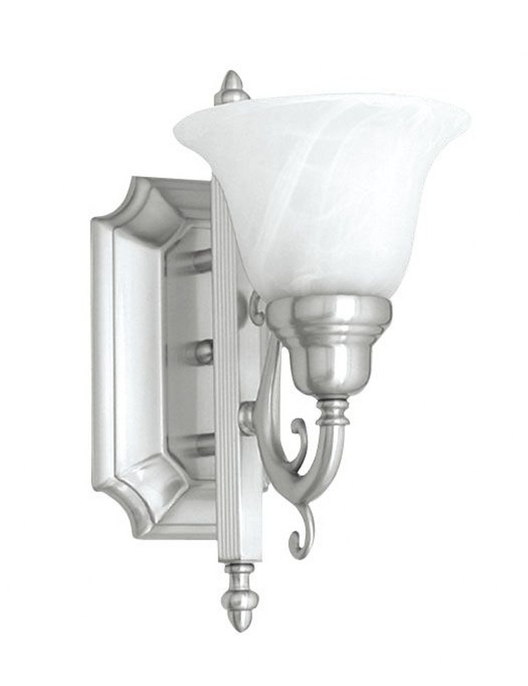Livex Lighting-1281-91-French Regency - 1 Light Bath Vanity in French Regency Style - 6 Inches wide by 12.5 Inches high Brushed Nickel Brushed Nickel Finish with White Alabaster Glass