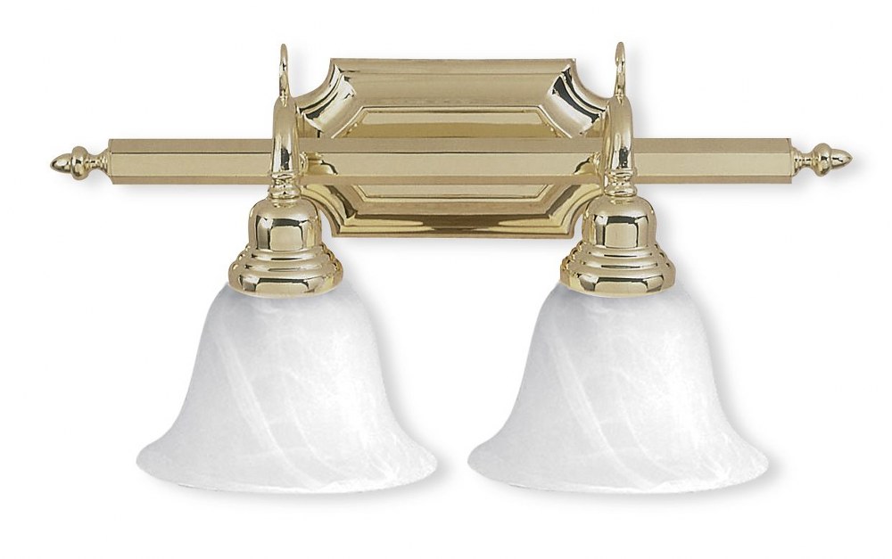 Livex Lighting-1282-02-French Regency - 2 Light Bath Vanity in French Regency Style - 19 Inches wide by 9.25 Inches high Polished Brass Polished Chrome Finish with White Alabaster Glass