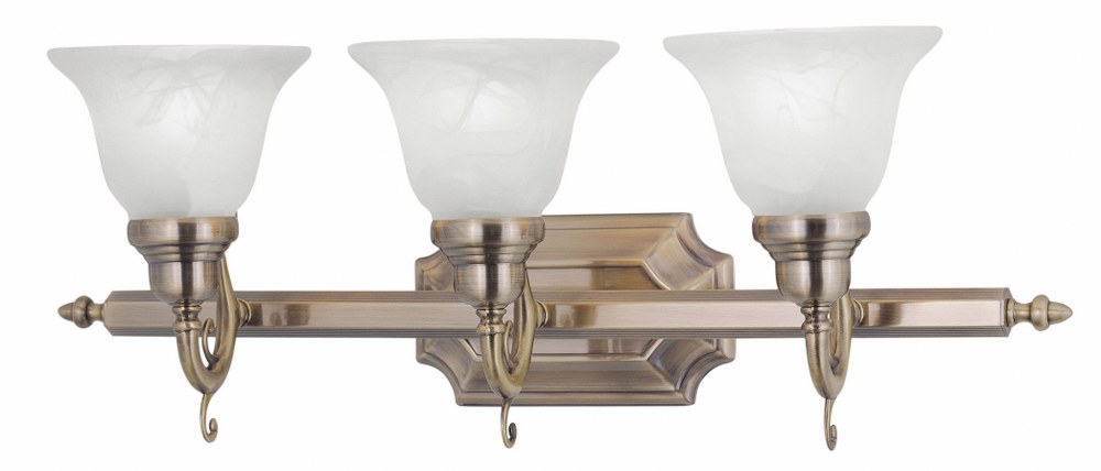 Livex Lighting-1283-01-French Regency - 3 Light Bath Vanity in French Regency Style - 25 Inches wide by 9.25 Inches high Antique Brass Brushed Nickel Finish with White Alabaster Glass