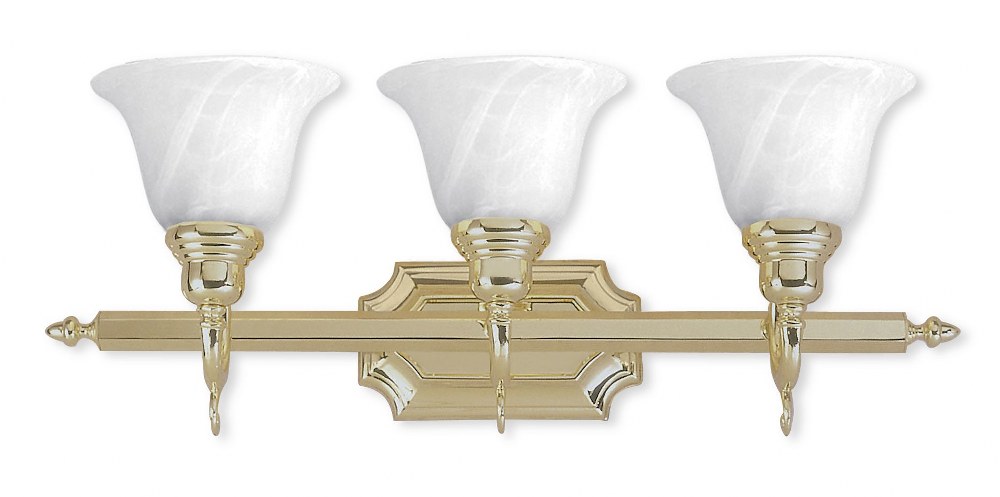 Livex Lighting-1283-02-French Regency - 3 Light Bath Vanity in French Regency Style - 25 Inches wide by 9.25 Inches high Polished Brass Brushed Nickel Finish with White Alabaster Glass