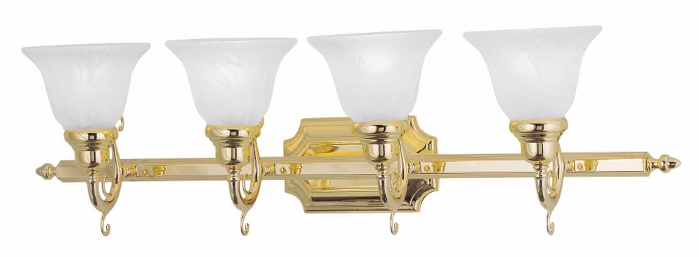 Livex Lighting-1284-02-French Regency - 4 Light Bath Vanity in French Regency Style - 33 Inches wide by 9.25 Inches high Polished Brass Polished Chrome Finish with White Alabaster Glass